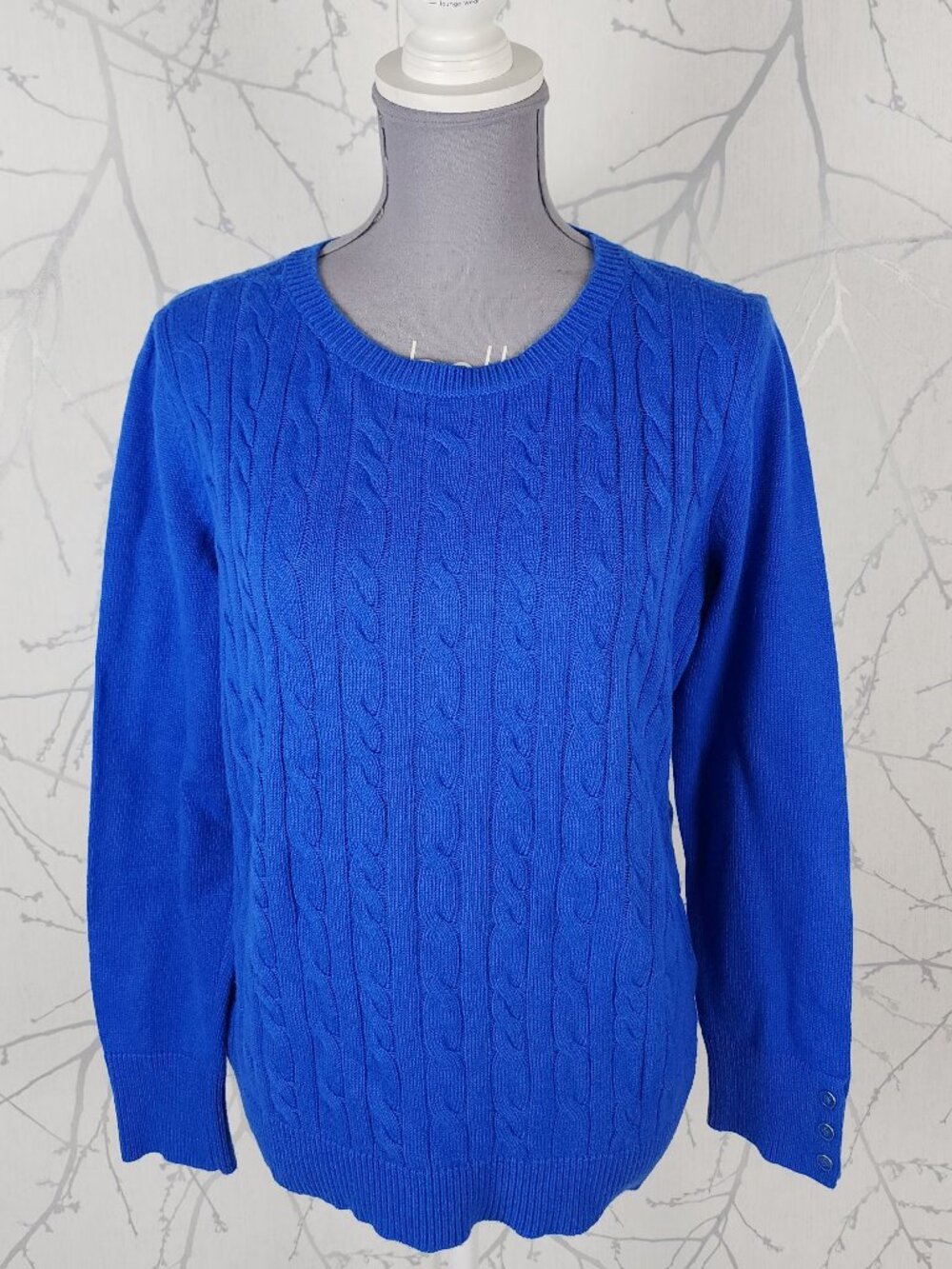 Talbots Royal Blue 30% Lambswool Cable Knit Crewneck Sweater